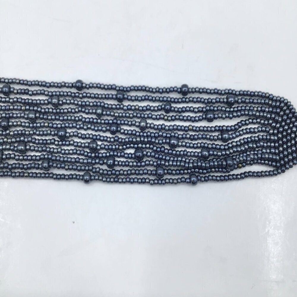 Vintage Women's Hand Beaded Bracelet Seed Beads Multi Strand Adjustable Gunmetal - Picture 10 of 11